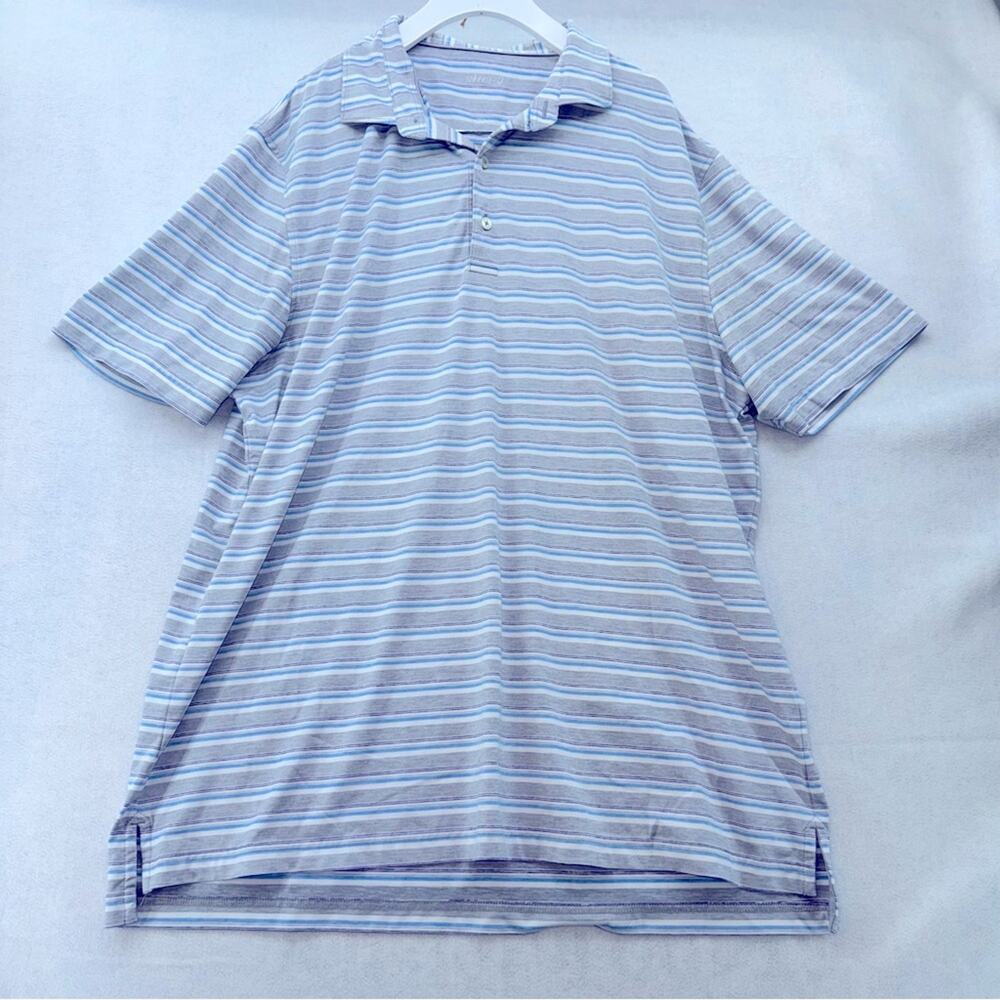 EUC Johnnie-o Performance Polo Shirt UPF50 Grey, White, & Blue Striped size XL